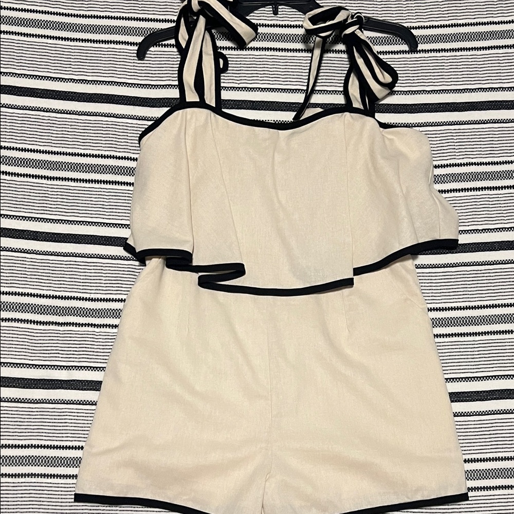 SOLD!!!!! Chic Cream Jumpsuit with Black Trim